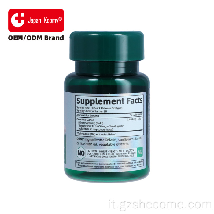 Softgel di aglio inodore alle erbe Supporto cardiovascolare